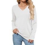 Leisure Pullover V-neck Solid Color Loose Long Sleeves