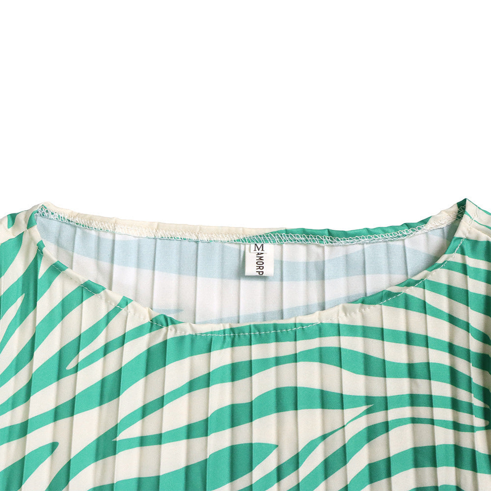 Fashion Print Loose Casual Pleated Tie Up African Large Dress