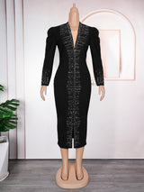 Women's Wear Rhinestone Beaded African Plus Size OL Commuter Dress