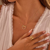 European And American Hollow Heart Shape With Diamond Pendant Stainless Steel Necklace