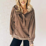 Women's Half Zipper Wash Hoodie Sweatshirt Sweater