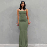 New Fashion Solid Color Sleeveless Sling Long Dress