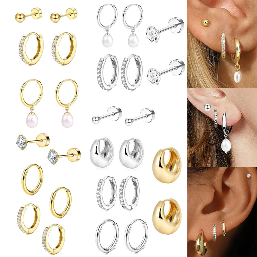 Geometric Zircon Thin Rod Opening Earring Eardrop Real Gold Plated Stainless Steel Suit