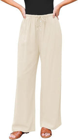 High Waist Button Drawstring Loose Casual Summer Wide-leg Pants With Pockets