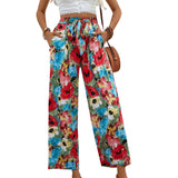 Personalized Floral Print High Waist Casual Wide Leg Pants