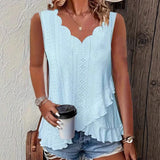Casual Solid Color Figured Cloth Fanbei Edge V-neck