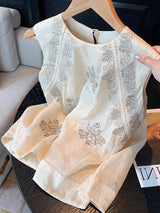 Women's Retro Embroidered Linen Sleeveless Round Neck Vest