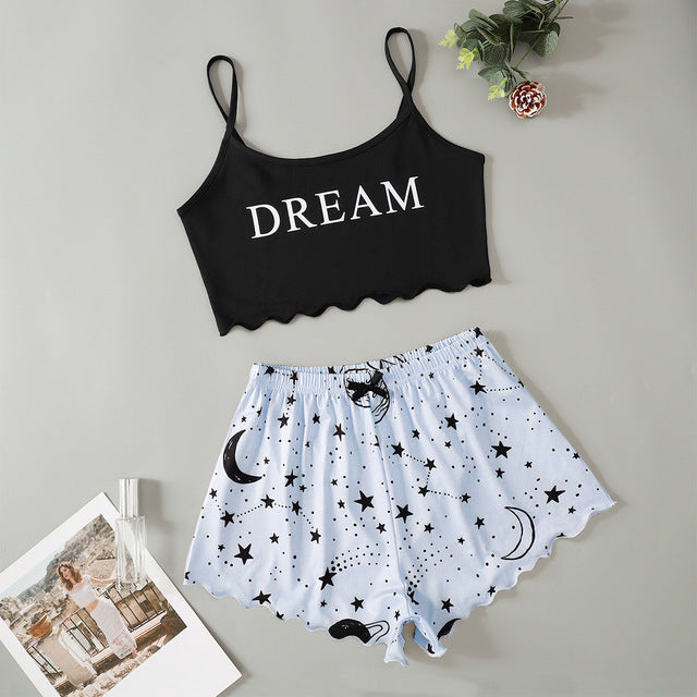 Women's Sleepwear Cute Cartoon Print Short Set Pajamas For W