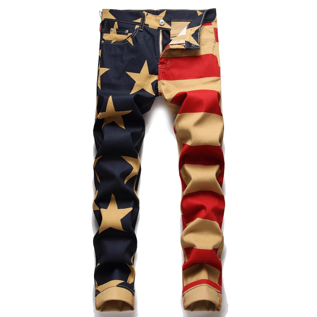 Stretch Washed UNF Raw Denim Fashion Straight Trousers Jeans Men's Pants
