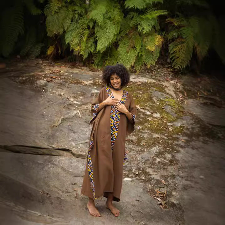 Maxi African Tribal Pattern Ethnic Style Handmade Robe Pocket Skirt