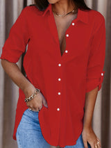 Plus Size Solid Color Shirt Buttons White Black Red