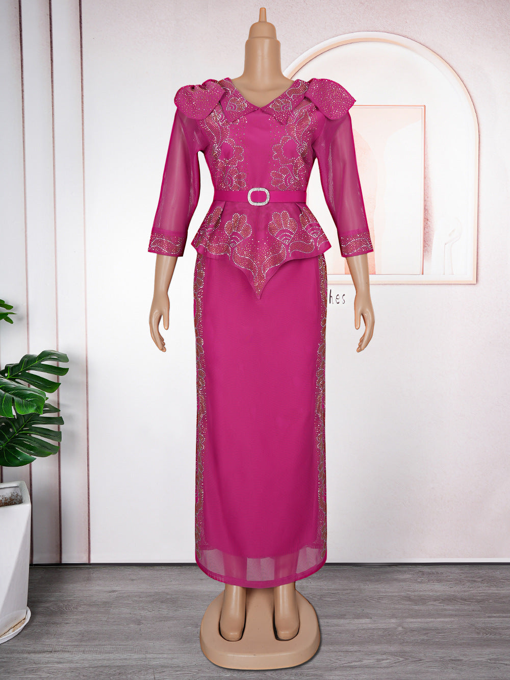 African Plus Size Fashion Rhinestone Christmas Evening Dress