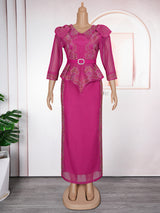 African Plus Size Fashion Rhinestone Christmas Evening Dress