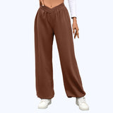 High Waist Pure Color Pocket Ankle-tied Trousers Casual Pants For Women