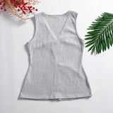 Simple Tops Open Button Street Sexy Deep V-neck Cardigan Sleeveless Vest
