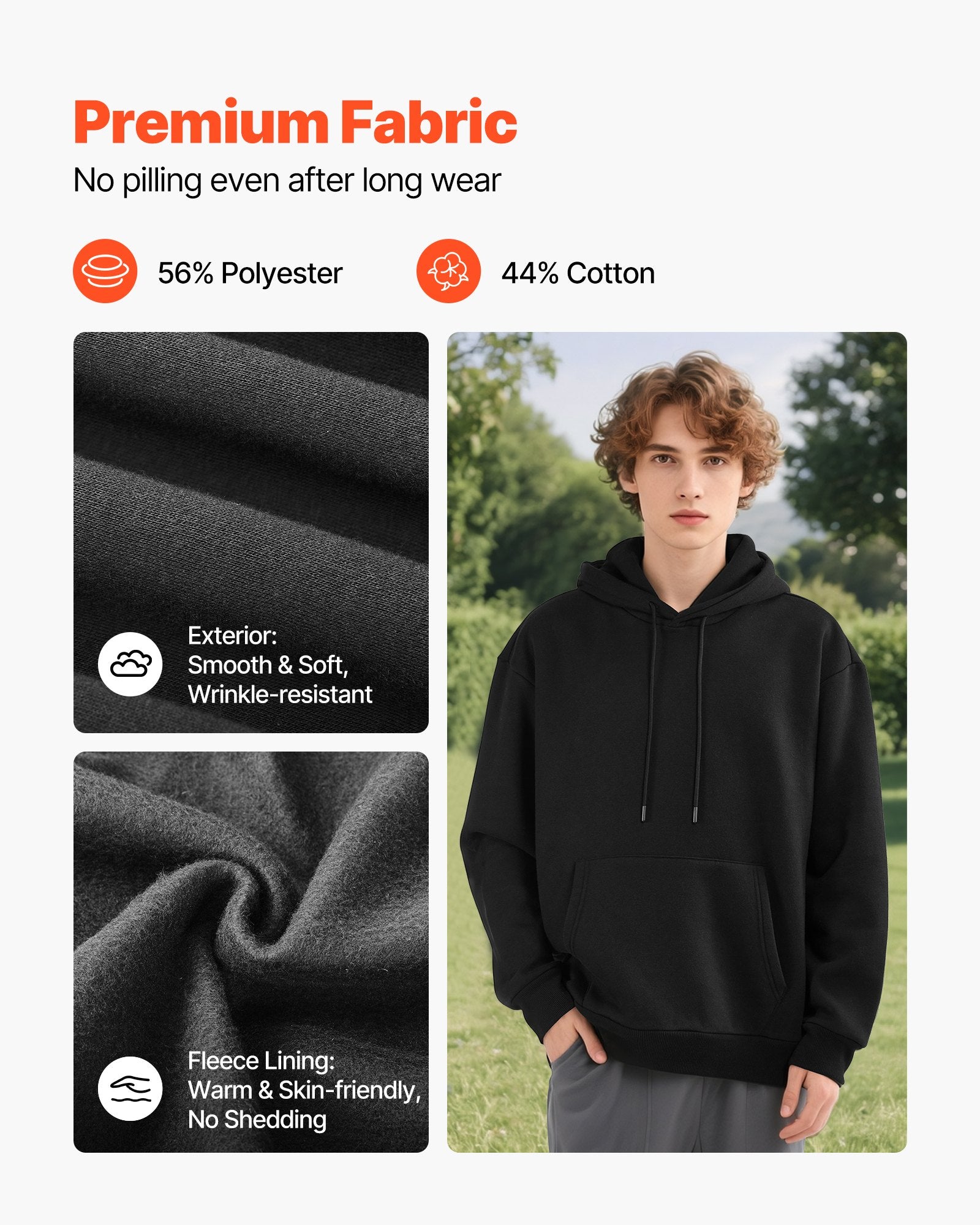 Men Pullover Hoodie, Small Size, Fleece Long Sleeve Comfy Casual Basic Pullover Hooded Sweatshirt, Warm & Skin-friendly, Practical & Trendy, Black Hoodie With Large Pocket For Fall & Winter