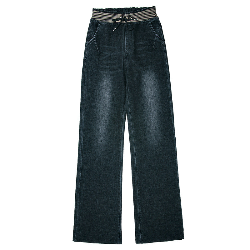 Plus Size High Waist Straight Drooping Pants Jeans Mop Pants Bell-bottom Pants