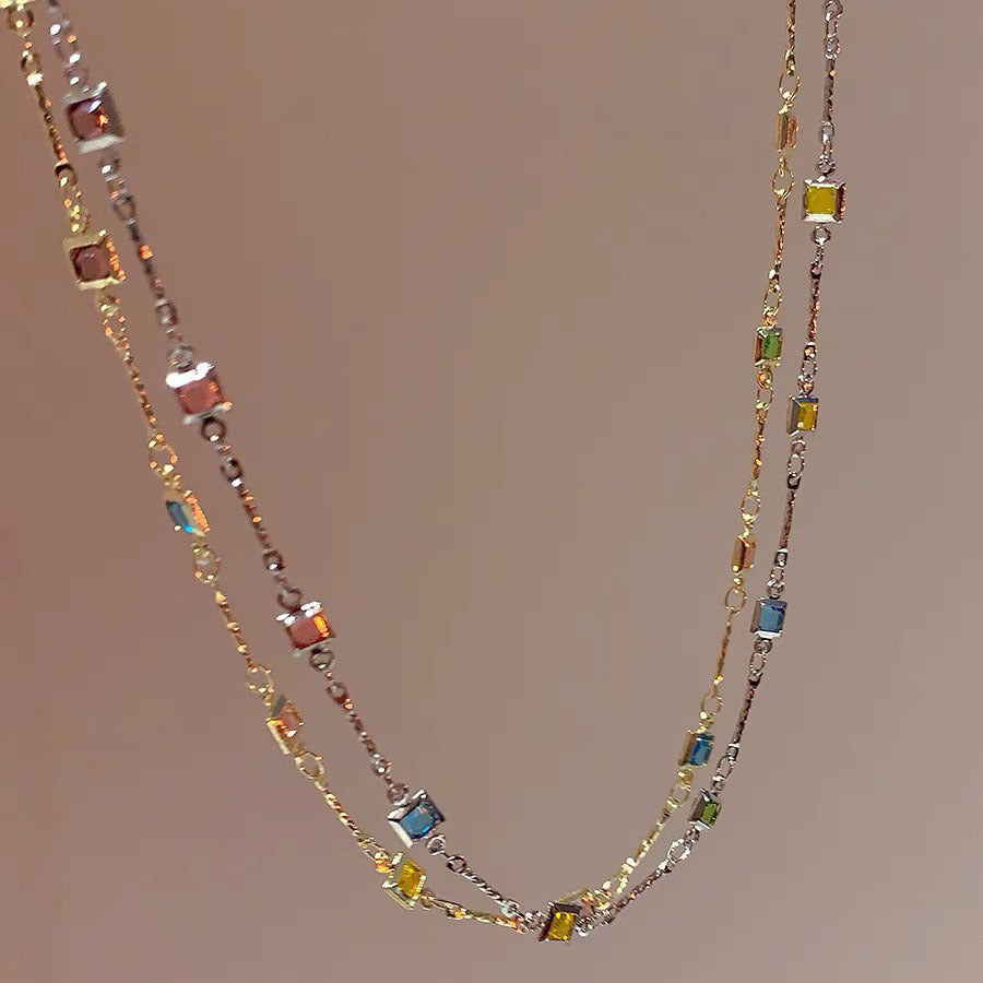 Square Color Fine Clavicle Chain Necklace Light Luxury
