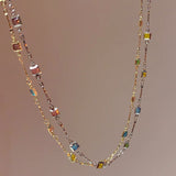 Square Color Fine Clavicle Chain Necklace Light Luxury