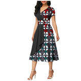 African Batik Double-sided Printed Short-sleeved Women's Cotton Dress