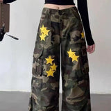 American Retro Workwear Women's Loose Straight Wide Leg XINGX Camouflage Jeans