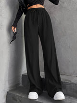New Women's Elastic Waist Pinstripe Road Straight Wide Leg