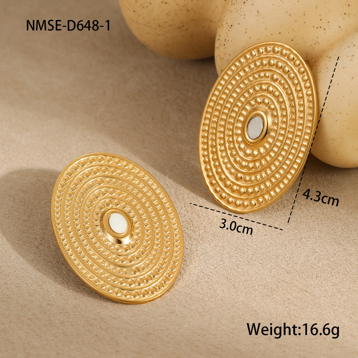 European And American Exaggerated French Oval Spiral Disc Stainless Steel Earrings 18K Gold Plating