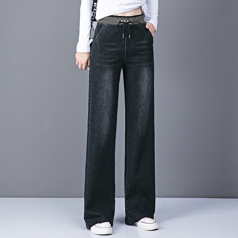 Plus Size High Waist Straight Drooping Pants Jeans Mop Pants Bell-bottom Pants