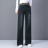 Plus Size High Waist Straight Drooping Pants Jeans Mop Pants Bell-bottom Pants