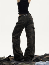 American Retro Camouflage Workwear Women's Loose Straight Wide Leg Casual Pants