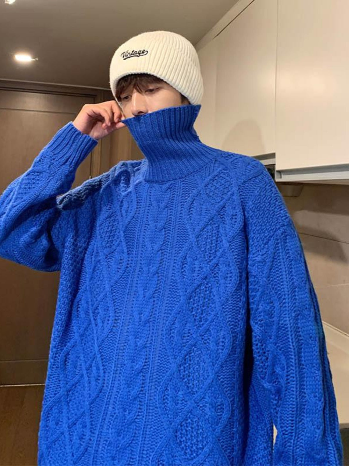 Japanese-style Retro Green Jacquard Turtleneck Sweater