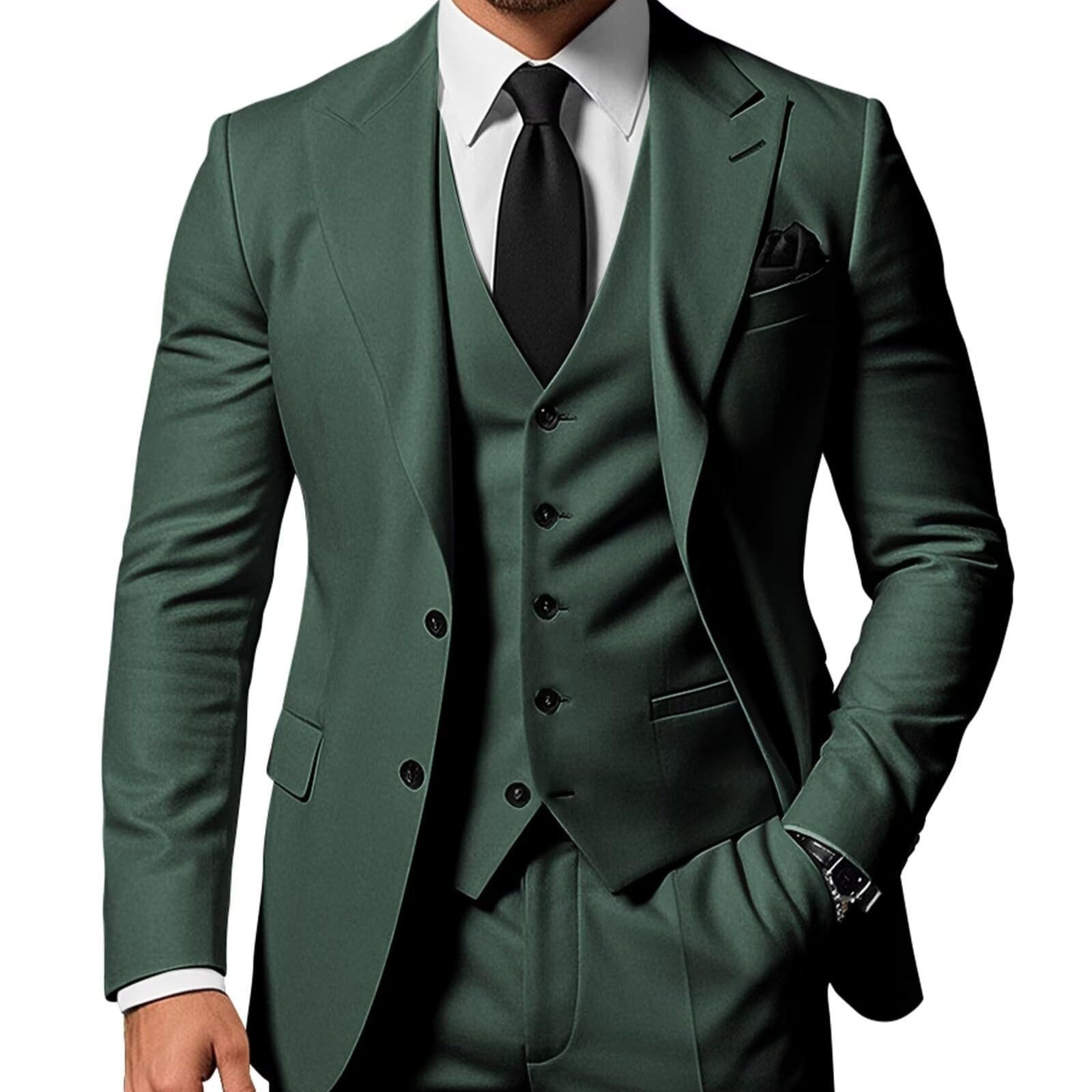 Men's Solid Color 2-piece Buckle Casual Jacket Vest Pants Set