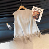 Laqian Style Embroidered V-neck Linen Vest Women's Summer High-end Versatile Loose Slimming Sleeveless Top