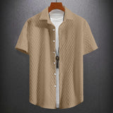 Men's Solid Color Short Sleeve Knitted Shirt With Over-turned Collar