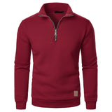 Men's Stand Collar Half Zip Long-sleeved Sports Casual Solid Color Fleece Top