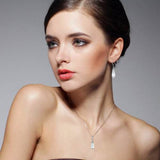 Emma Manor 14k White Gold Plated Water Drop Moonstone Women Jewelry Set --Pendant Necklace And Earrings