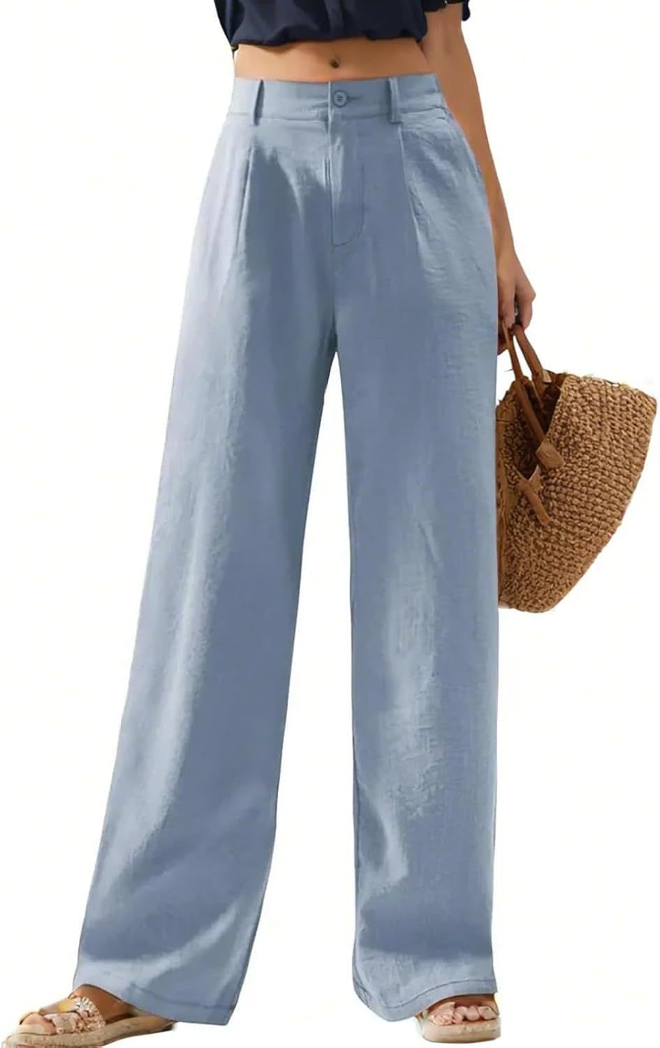 Women's Elastic Waist Wide Leg Casual Trousers
