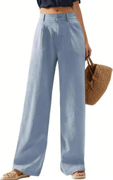 Women's Elastic Waist Wide Leg Casual Trousers