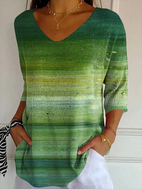 New 3D Printed Women's European And American Fashion Floral V-neck Shirt Top