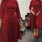 Mid-length Skirt African Plus Size OL Commuter Solid Color Dress