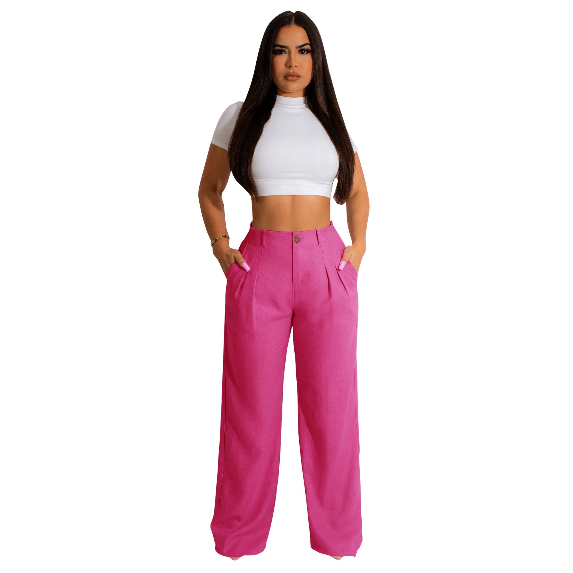 Women's Linen Cotton Casual Breathable Straight Trousers