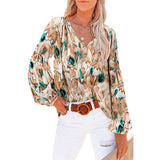 Women's Floral Chiffon Shirt Loose V-neck Casual Top