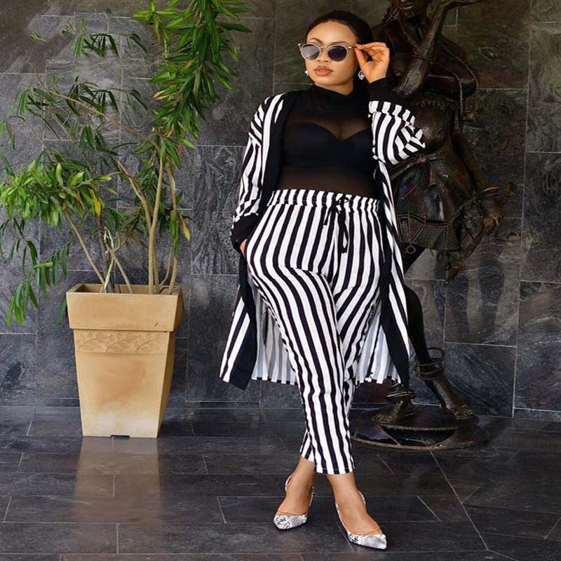African women's two-piece set fashion striped clothes wish