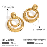 18K Gold Stainless Steel Golden, Round Double Layer Hollow Stud Earrings