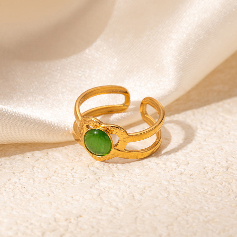 Colored Loving Heart Hollow Open-end Titanium Steel Adjustable Ring