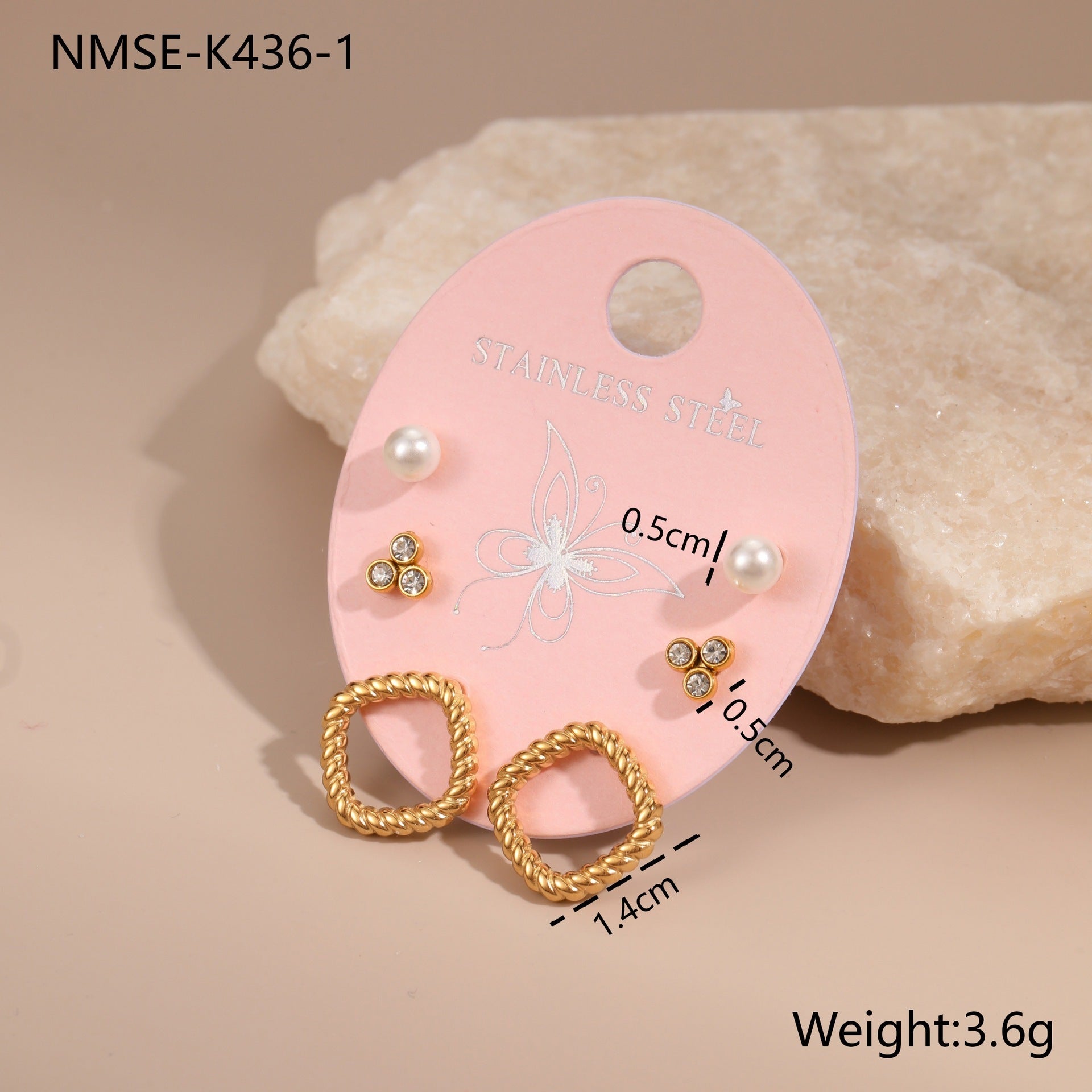 Three-to-one Card Titanium Steel Ear Studs