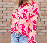 Blooming Floral Print Puff Sleeve Buttoned Shirt