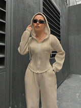 Hooded Cardigan Slim Fit Casual Two-piece Suit Women