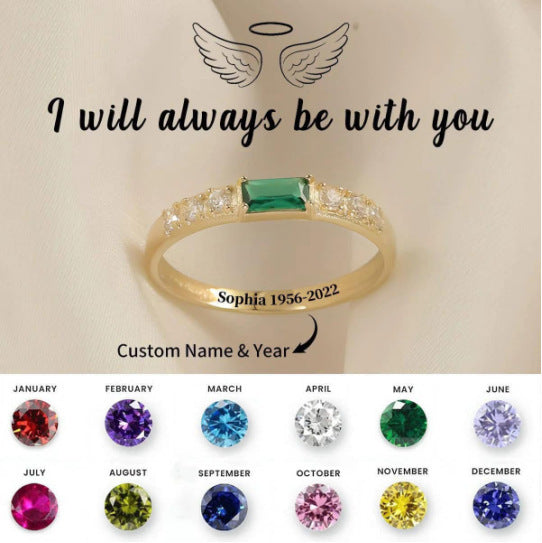 Diamond-encrusted Rectangular Birthstones Ring Birthstone Lettering In December