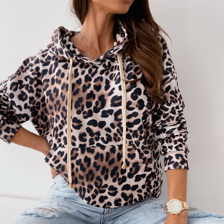 Women's Floral Hooded Rope Pocket Sweatshirt Coat